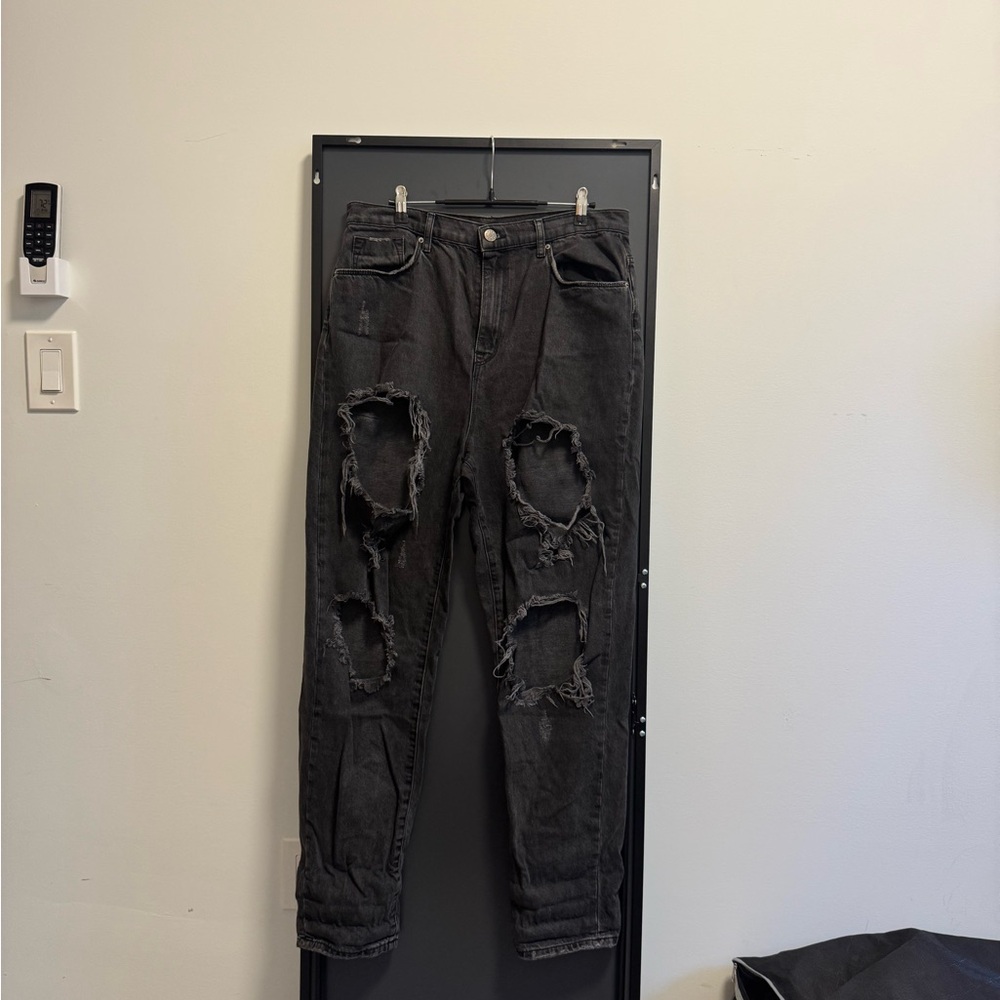 Black Distressed Ripped Mom Jeans